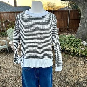 💖 J Brand Taupe & Off-White Striped Cotton-Blend Sweater